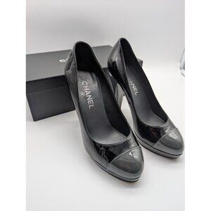 Chanel Patent Leather Platform High Heel Pumps Size US 8 EU 38.5 Black Box Dust